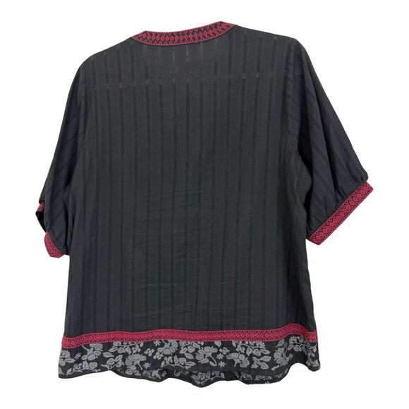 Savanna Jane Embroidered Top Size Medium Beaded Flowers Short Sleeve Cotton - Picture 6 of 12